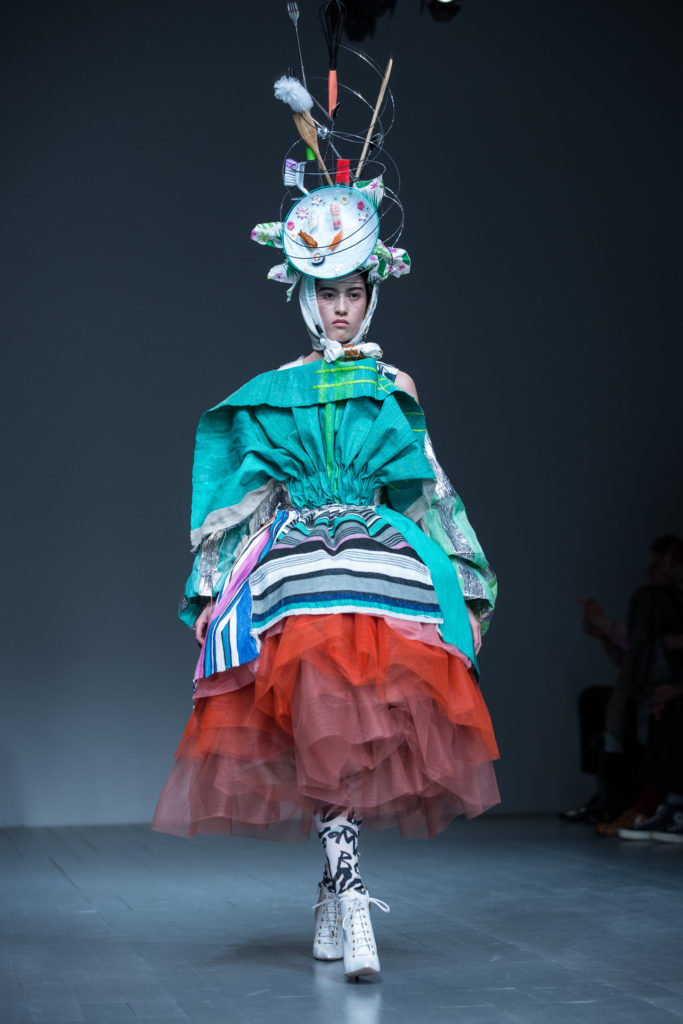 A model walks the runway at the Matty Bovan show during