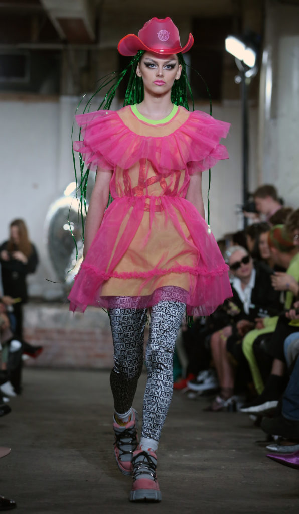 A model walks the runway at the NICOPANDA show during London