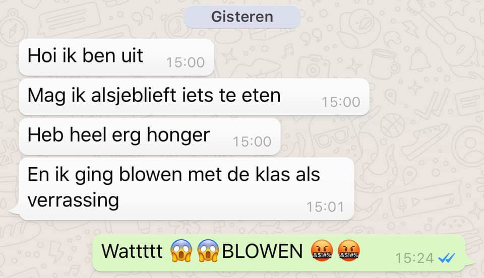 WhatsAppgesprek Patricia Manni over kind die gaat blowen