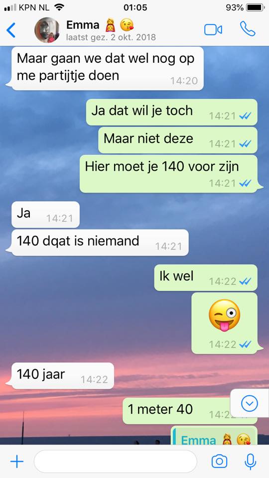 Whatsapp gesprek Kimm de Looze Oldenburg