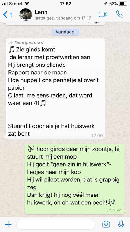 WhatsApp gesprek tussen kind en moeder