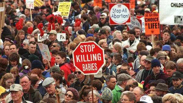 Anti-abortus activisten demonstreren bij het Witte Huis, Washington DC 1999