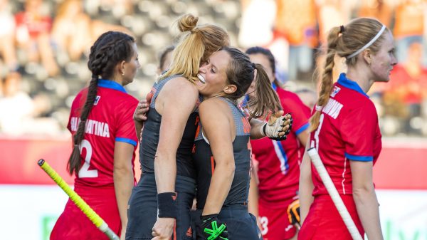 Hockeyvrouwen tijdens de EK-wedstrijd tegen Rusland