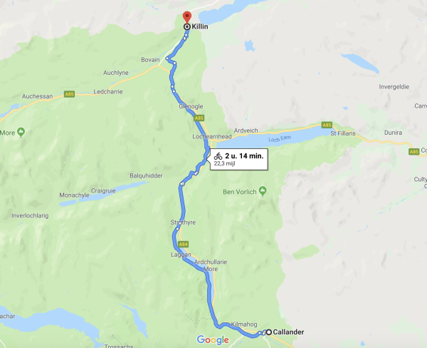 Van Callander naar Killin, de route