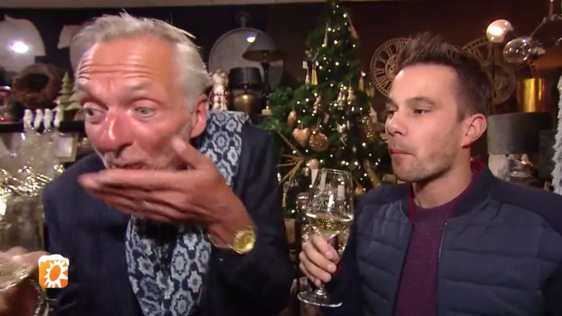 martien meiland drinkt wijn met Aran Bade in RTL Boulevard