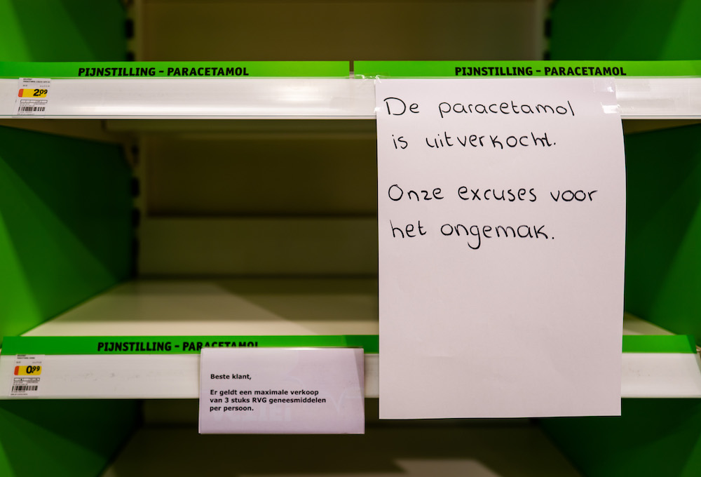 Paracetamol uitverkocht in drogisterij