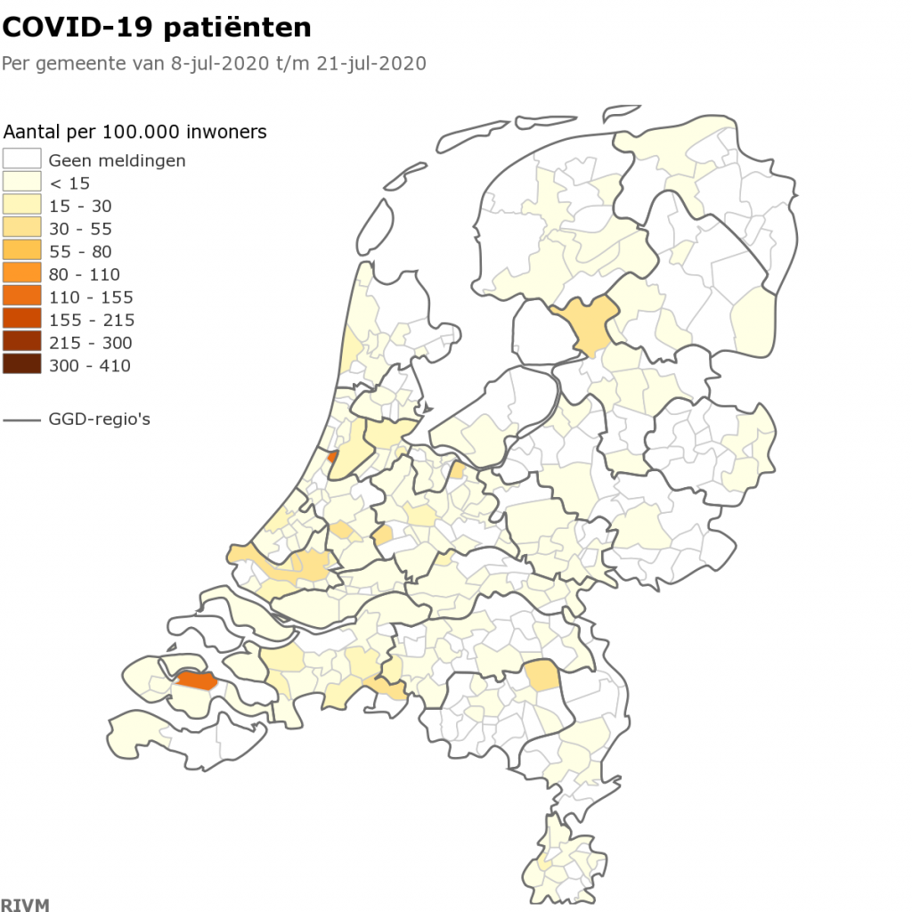 COVID-19 patiënten - Per gemeente van 8-jul-2020 t_m 21-jul-2020