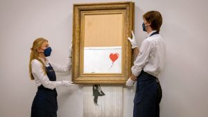 Thumbnail voor Voor dít bedrag is het wereldberoemde versnipperde Banksy-kunstwerk verkocht
