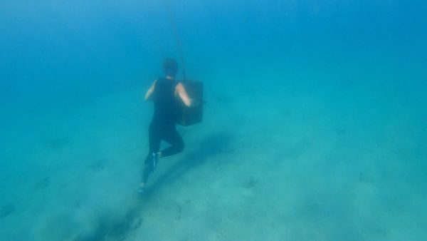 Annemiek loopt onder water in 'Expeditie Robinson'