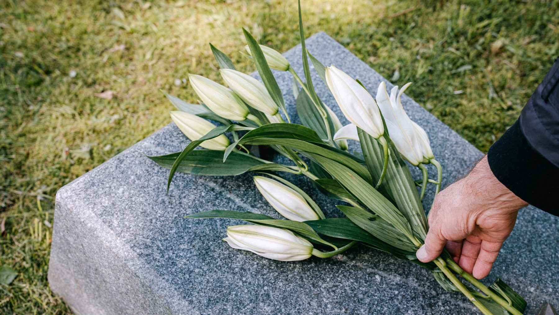 bloemen bij grafsteen