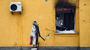 Thumbnail voor Verdachten diefstal graffitiwerk Banksy in Oekraïne opgepakt