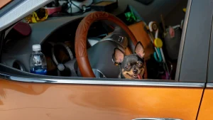 Thumbnail voor Dronken automobilist wordt aangehouden en zet snel hond achter stuur