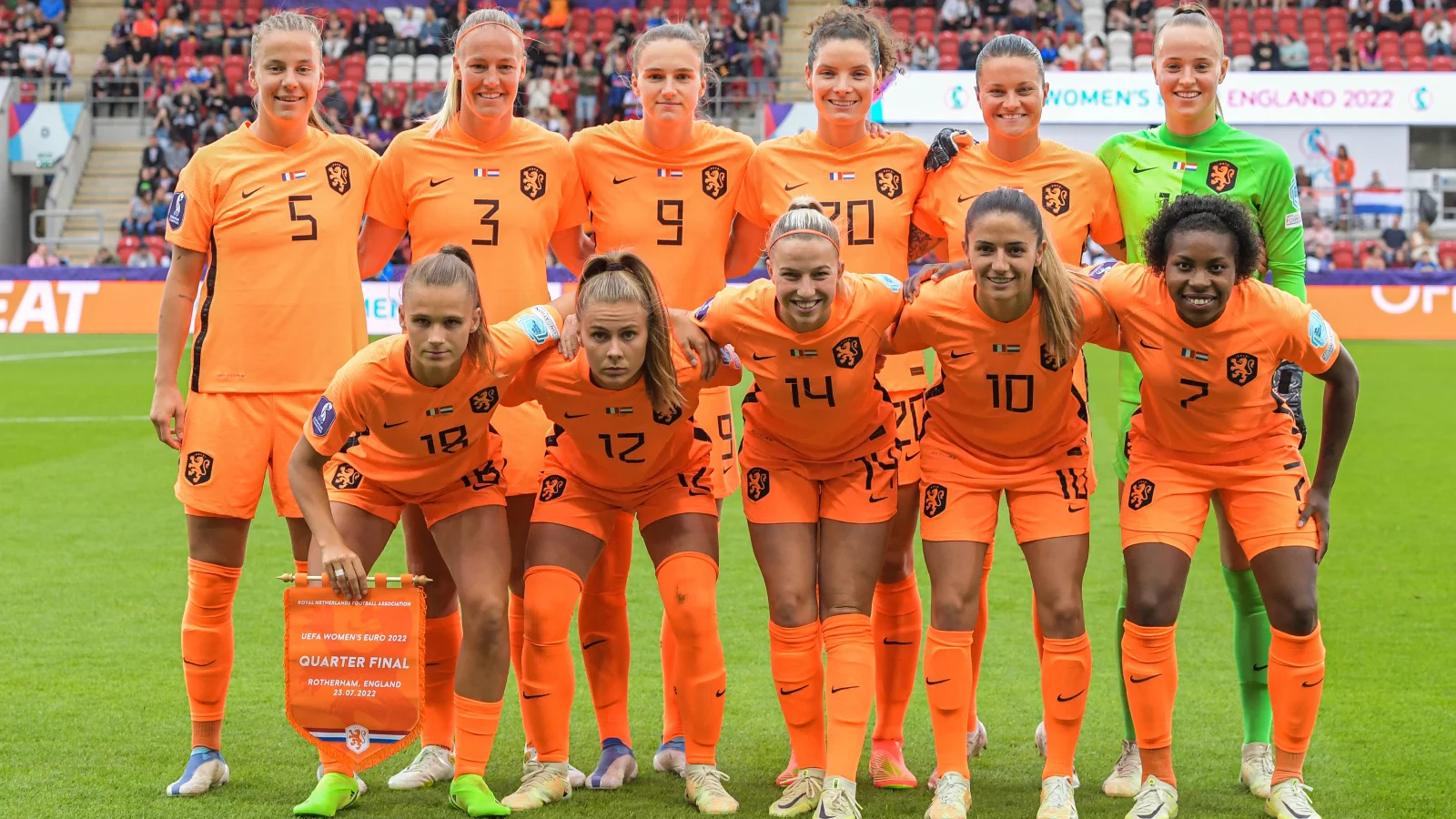 Oranjeleeuwinnen teamfoto, het WK voetbal begint deze week. Het WK-prijzengeld is ongelijk