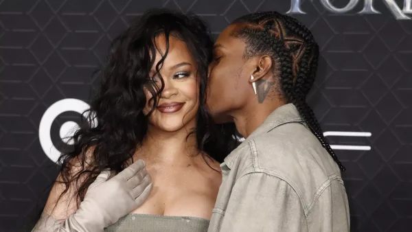 Rihanna en A$AP Rocky bij de premiere van Wakanda Forever