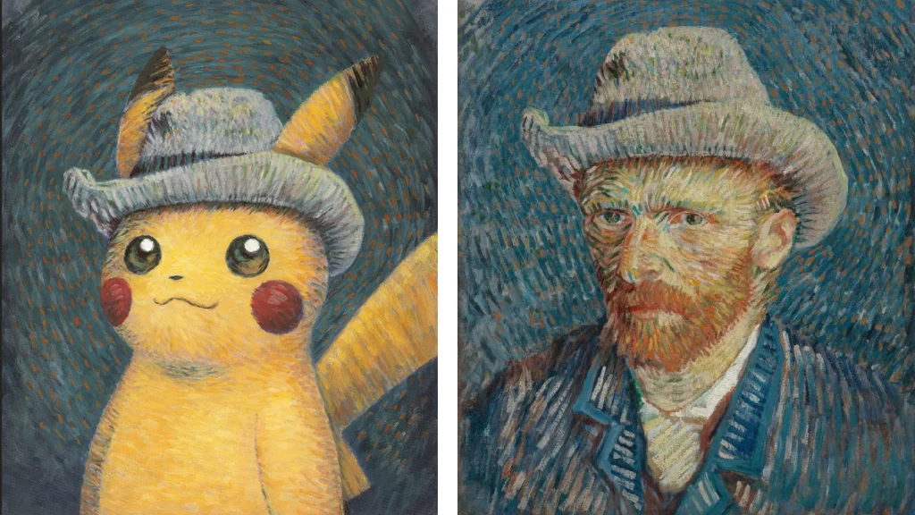 Schilderijen van Pikachu en Van Gogh