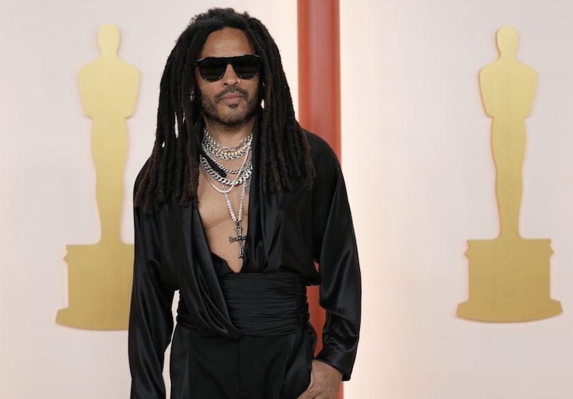 Lenny Kravits Man met lange dreadlocks en zonnebril in strakke zwarte kleding