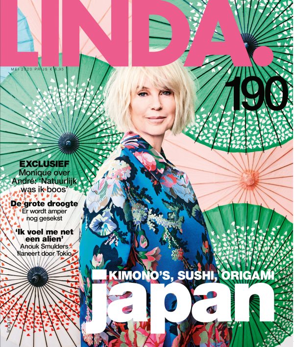 Linda de Mol op de cover van LINDA. in Dries van Noten jas