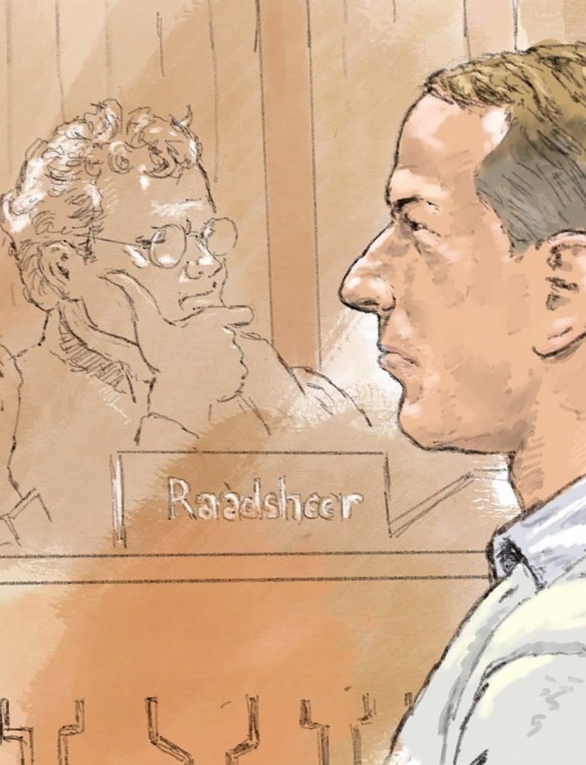 Rechtbanktekening van Almelose kruisboogschutter