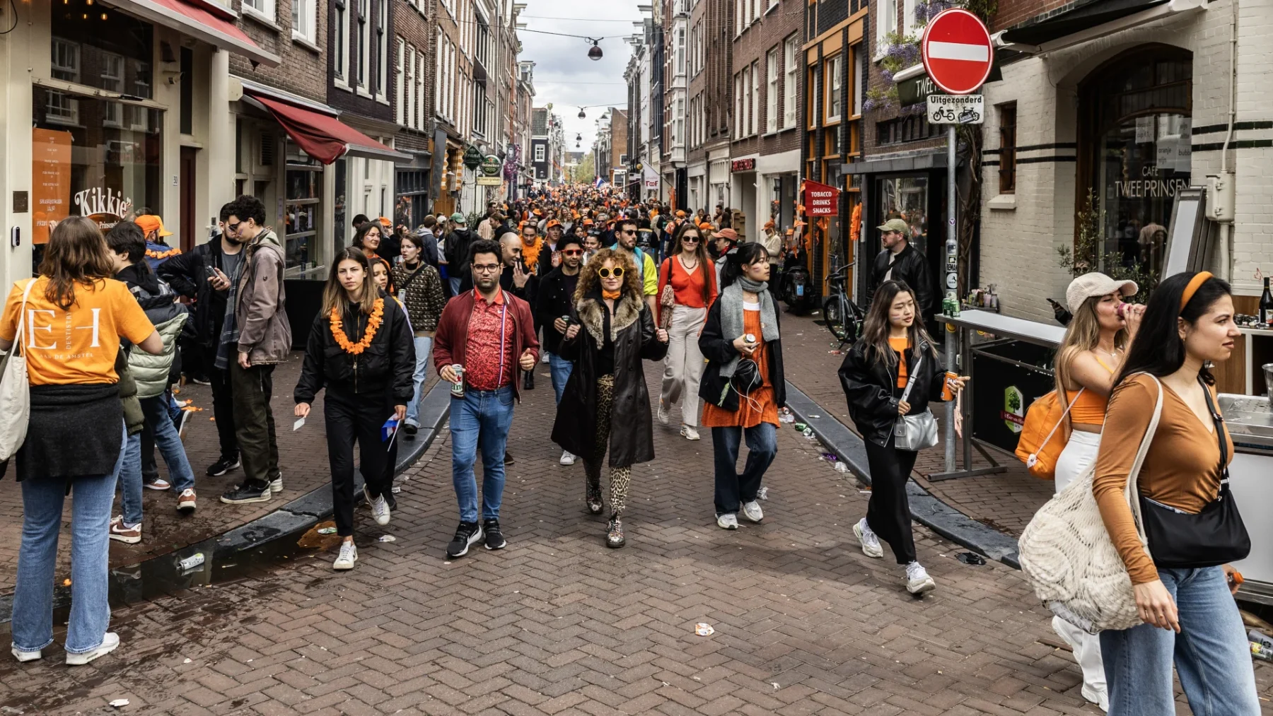 Auto reed op Koningsdag in op groep feestvierders in Amsterdam