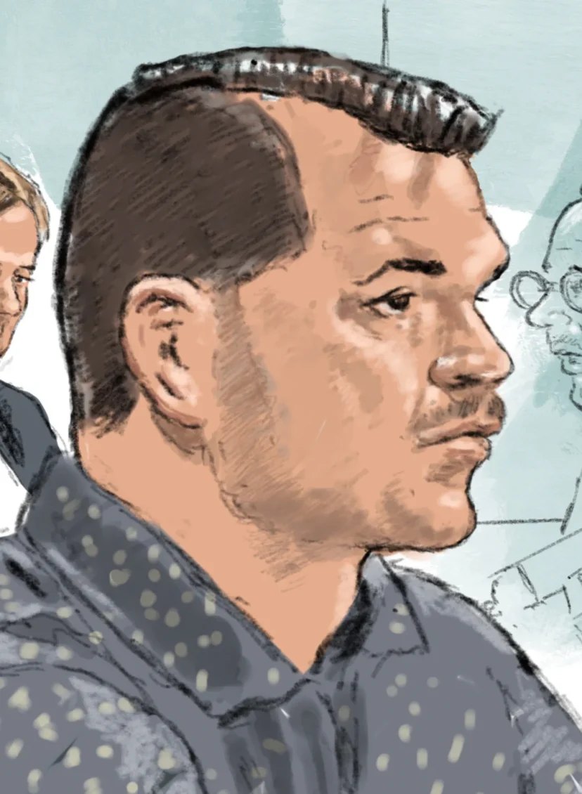 Rechtbanktekening van Donny M. tijdens de inhoudelijke behandeling van zijn strafzaak