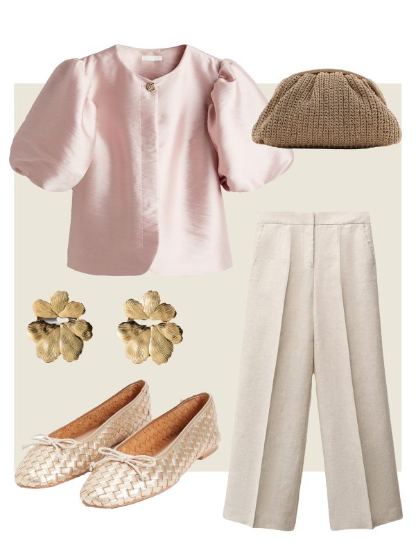 outfit gast bruiloft roze blouse linnen broek