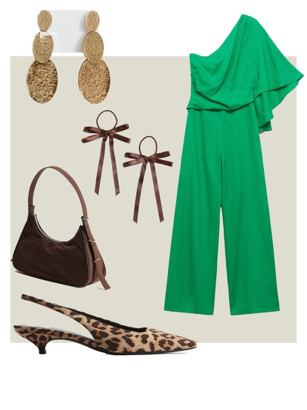 outfits bruiloftgast groen bruin