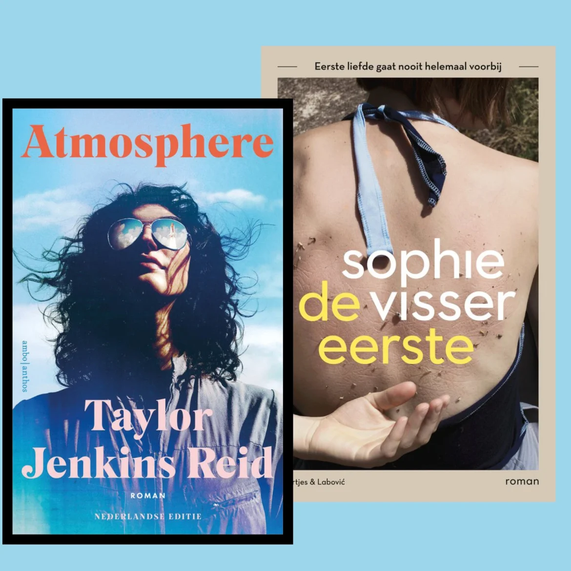 Vier covers van boeken door Simone van der Vlugt, Virginie Descates, Taylor Jenkins Reid en Sophie Visser.