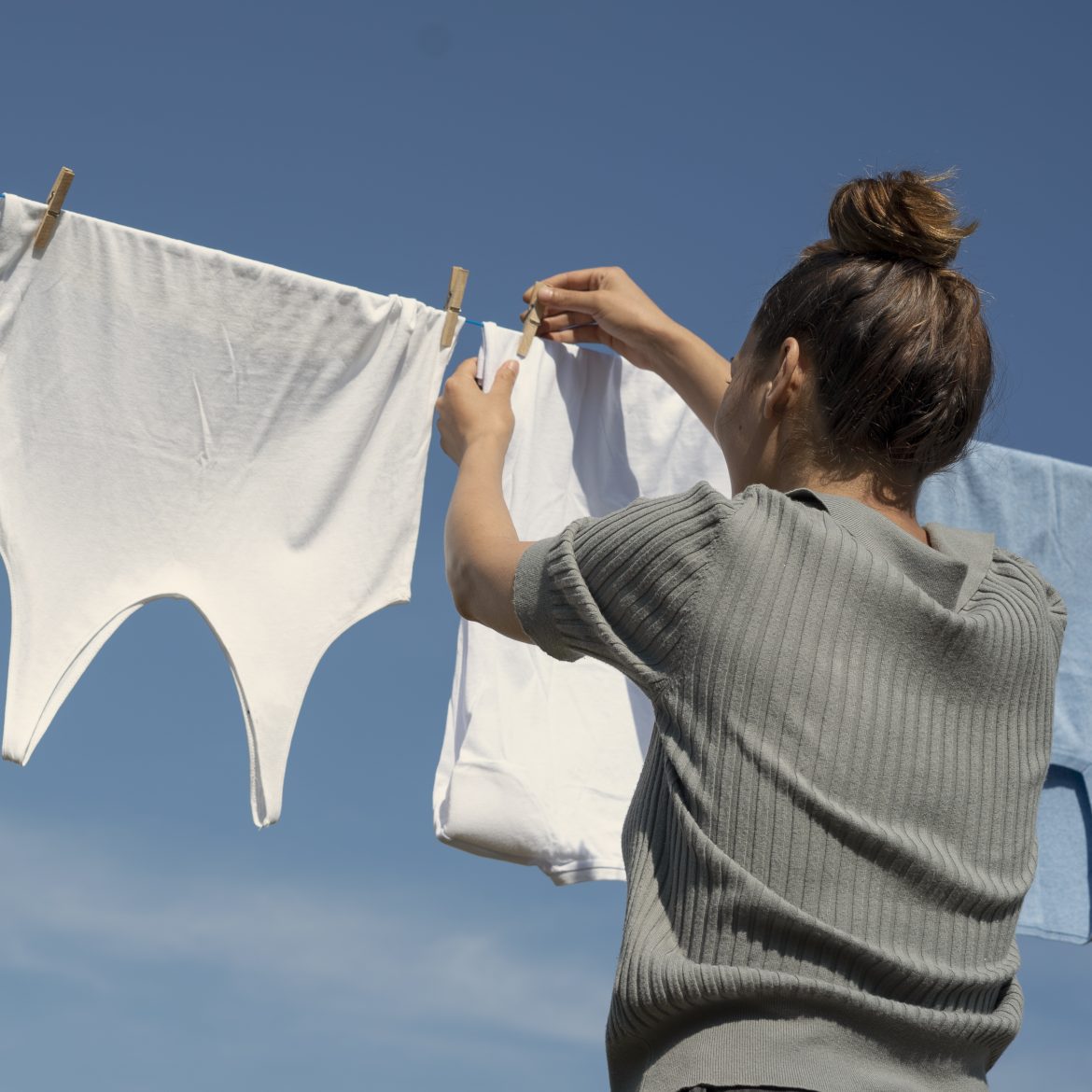 witte waslijn - zonnebrandvlekken, uit, witte, kleding, krijgen