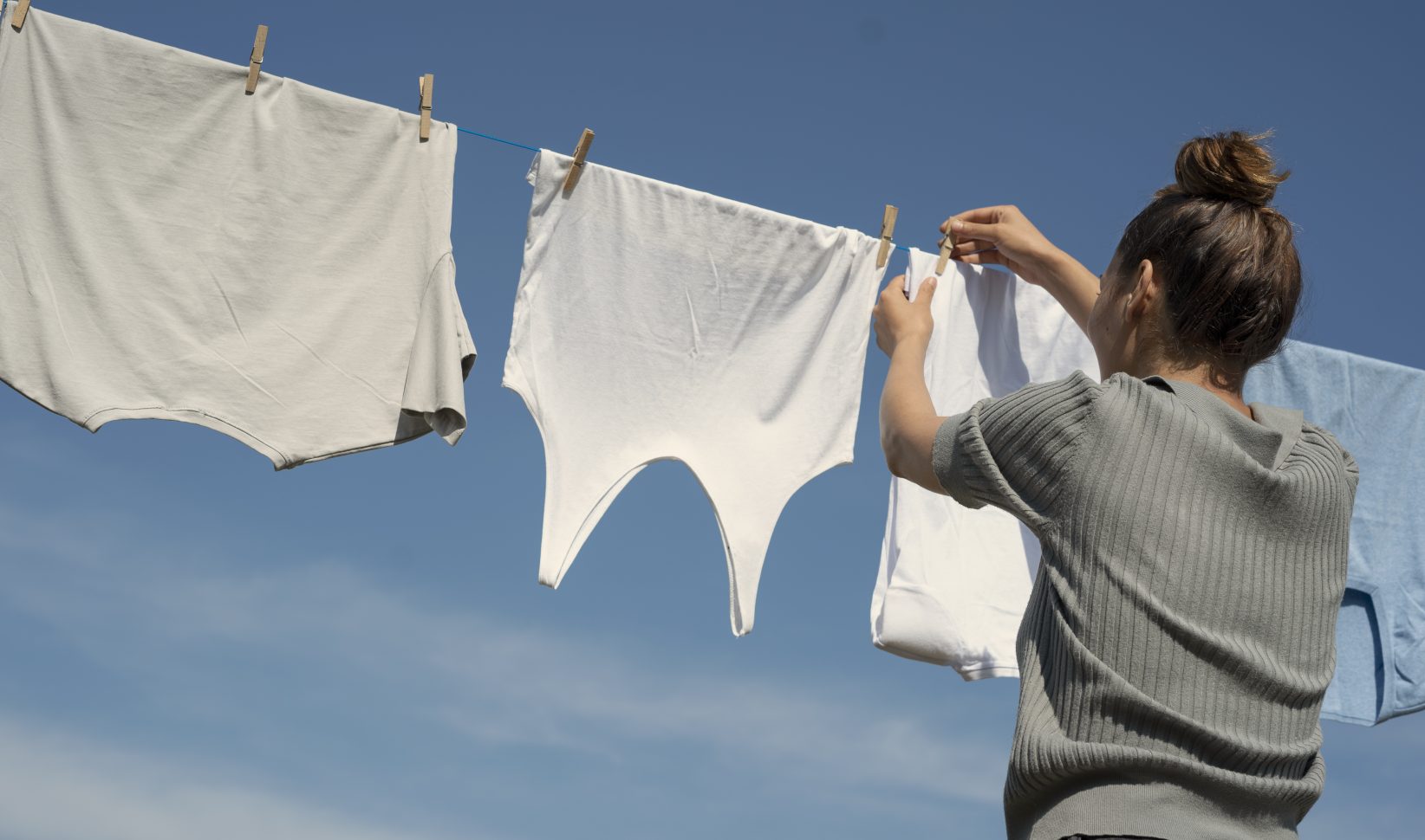 witte waslijn - zonnebrandvlekken, uit, witte, kleding, krijgen