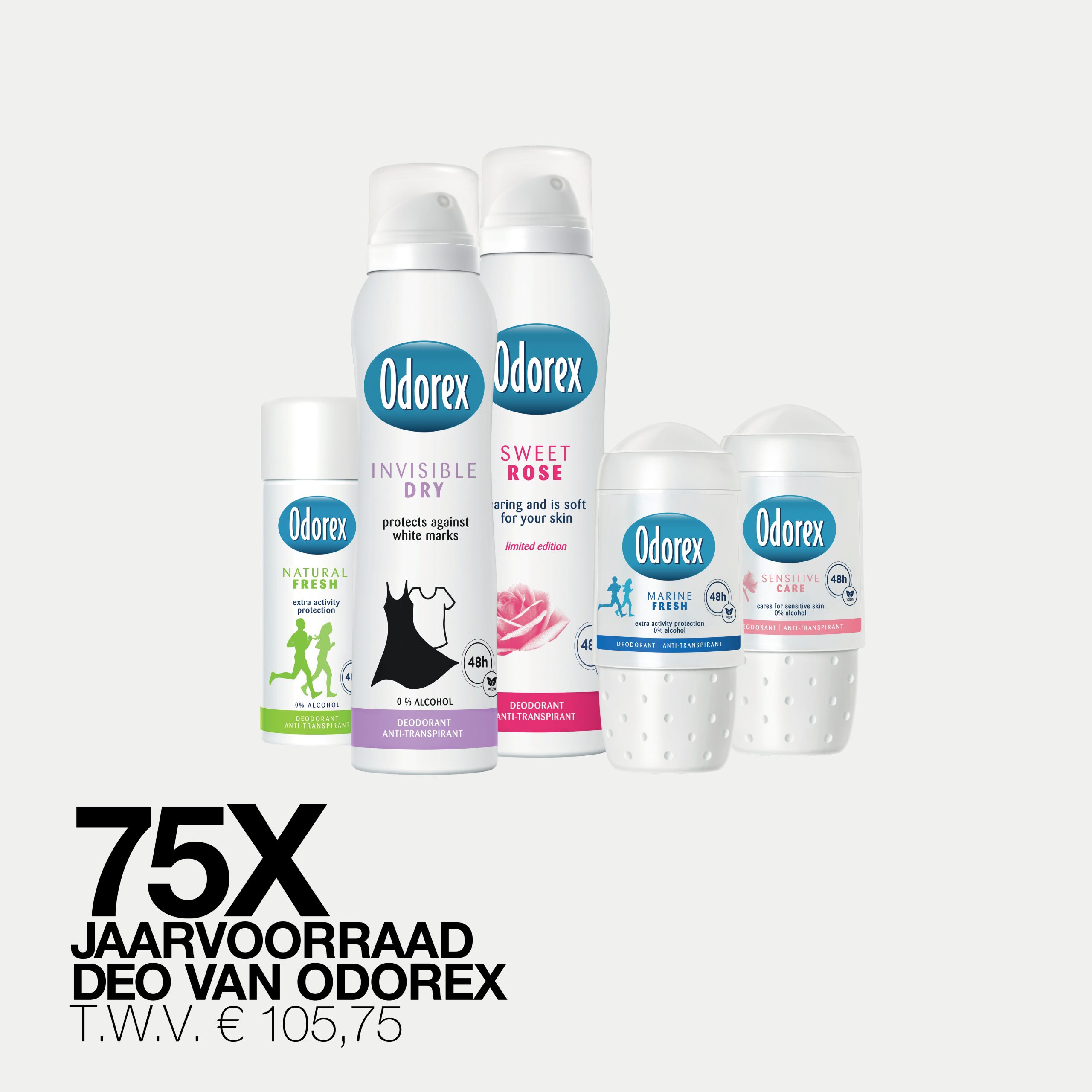 Win: 75 x een jaarvoorraad aan deodorant van Odorex t.w.v. € 105,75