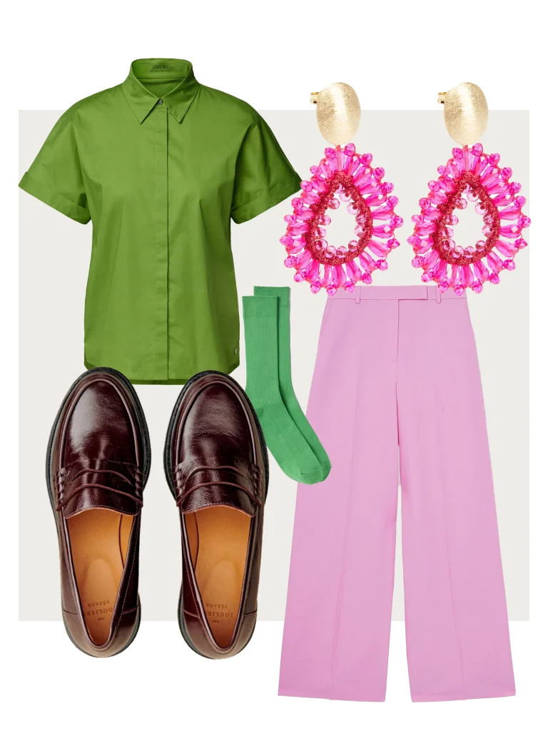 Kleurencombinatie outfit roze groen