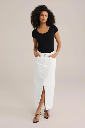 witte denimrok lang