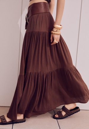 bruine maxi rok