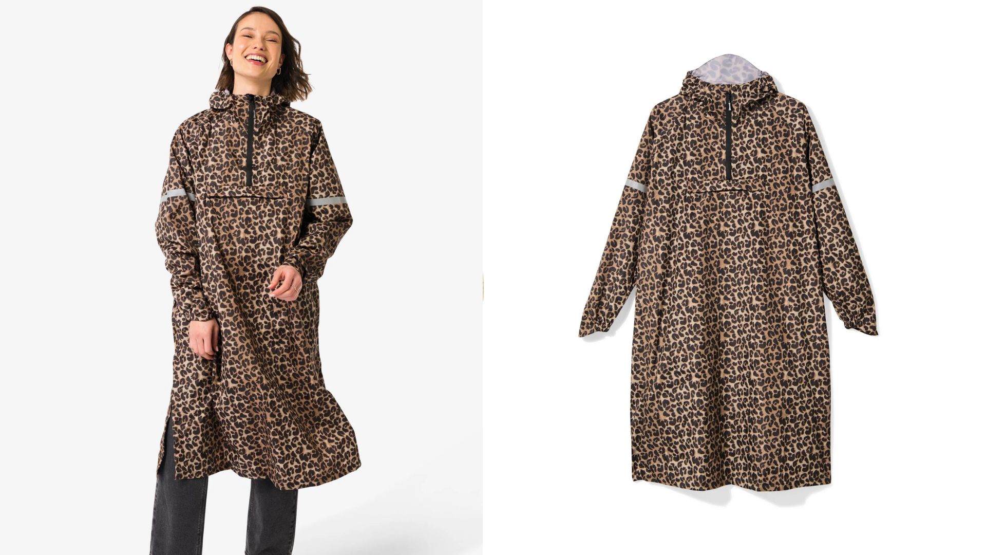 leuke regenponcho, panterprint, hema