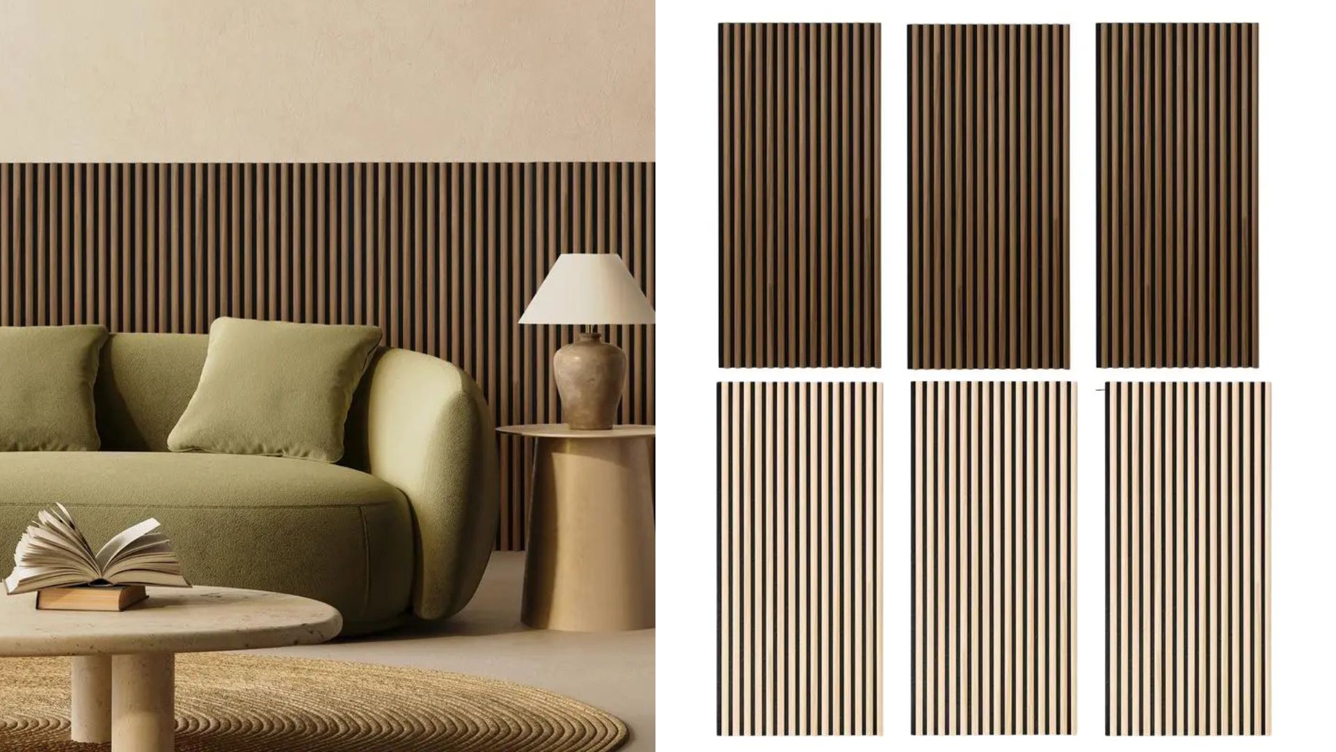 wandpanelen action walnoot, nieuw model, ronde latjes, licht eiken en walnoot