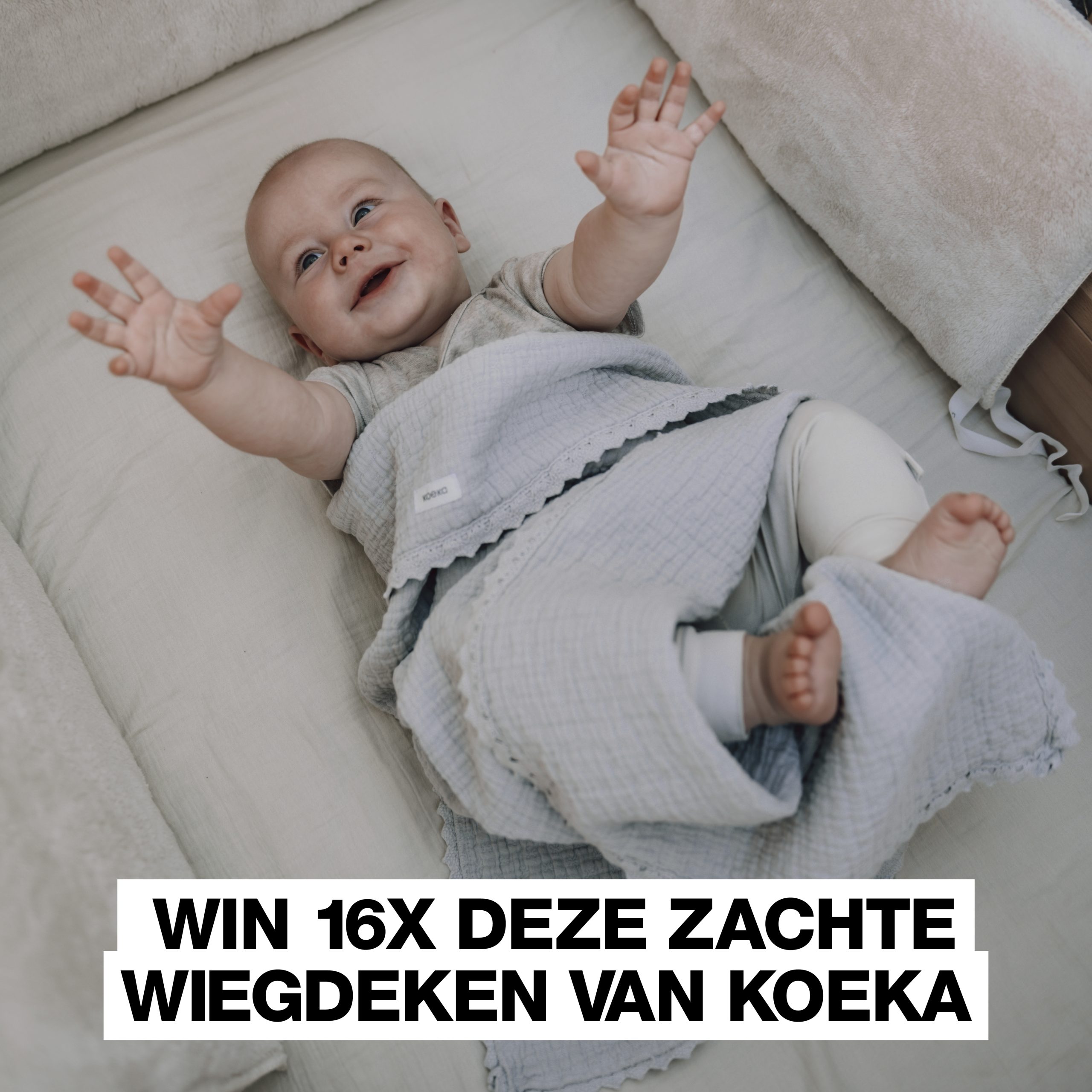 Voor een warme én blije baby: maak 16x kans op een wiegdeken van Koeka (t.w.v. 59,99 euro)
