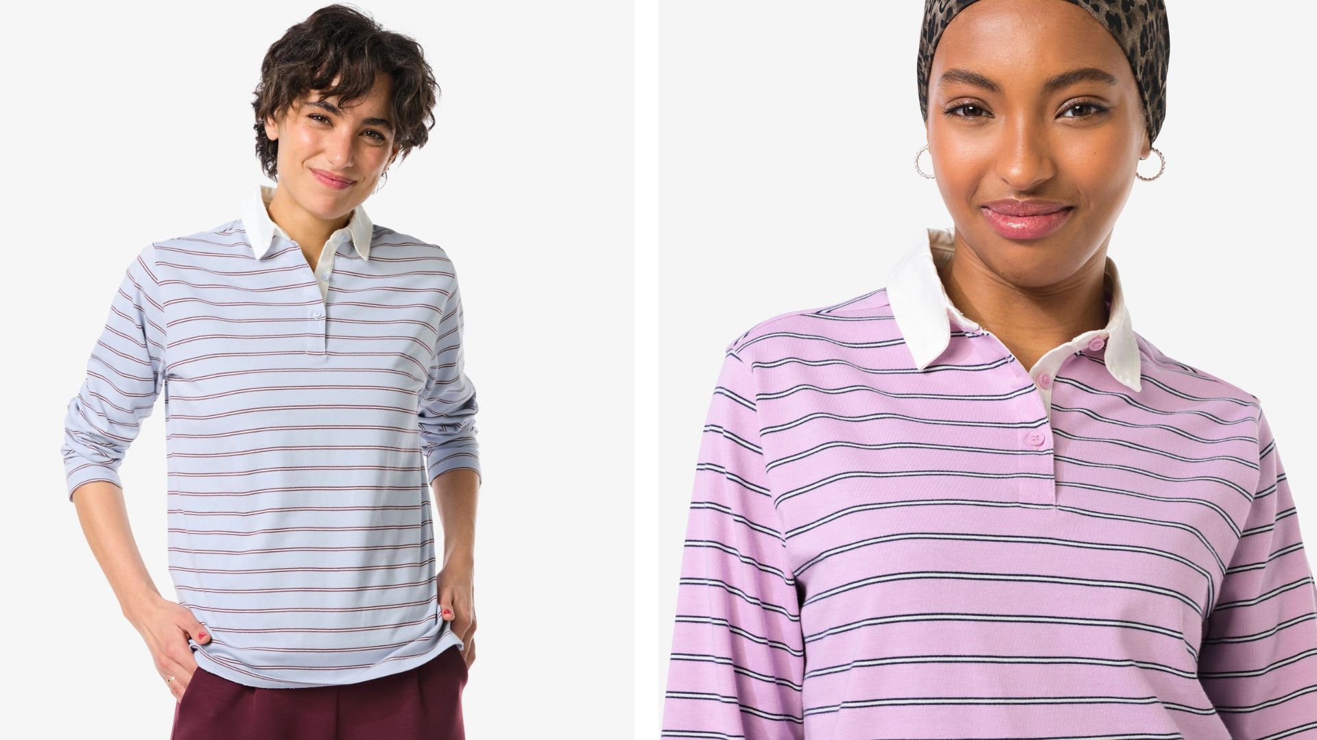 HEMA poloshirt strepen roze en blauw