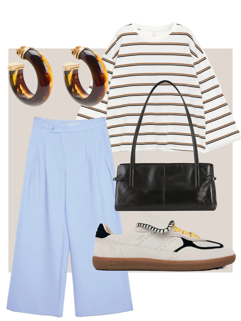 Gekleurde broek blauw outfit