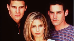 Buffy the vampire slayer foto van hoofdrolspelers, de acteur die xander (rechts) speelde is overleden