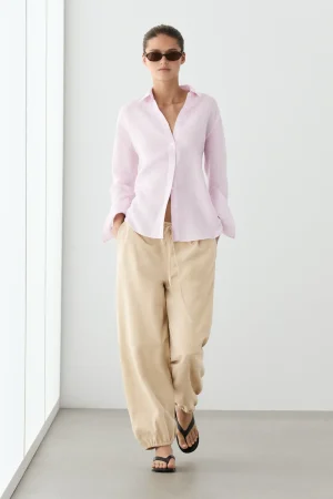 linnen blouse streepdetails