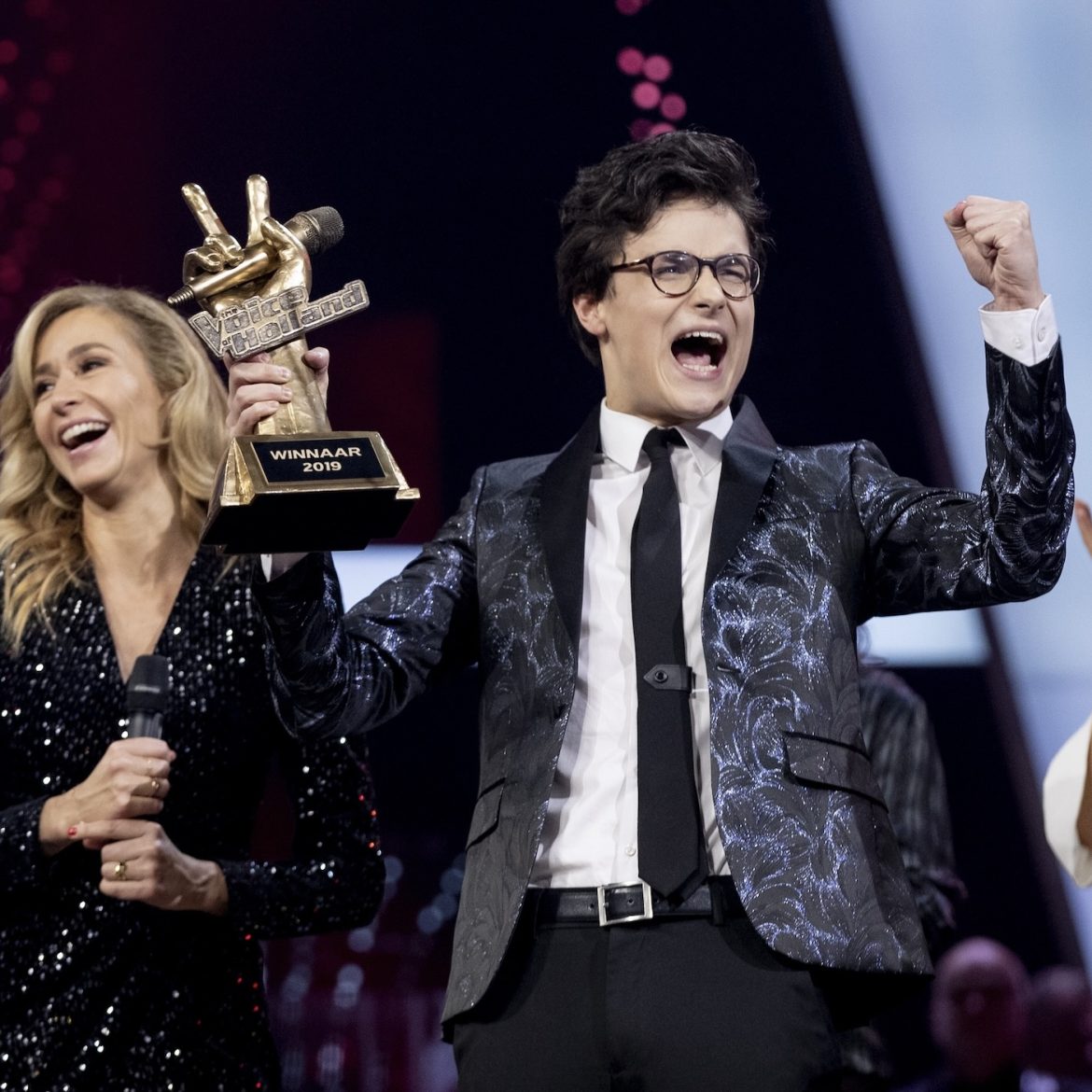 Dennis Aarssen tijdens het winnen van The Voice of Holland
