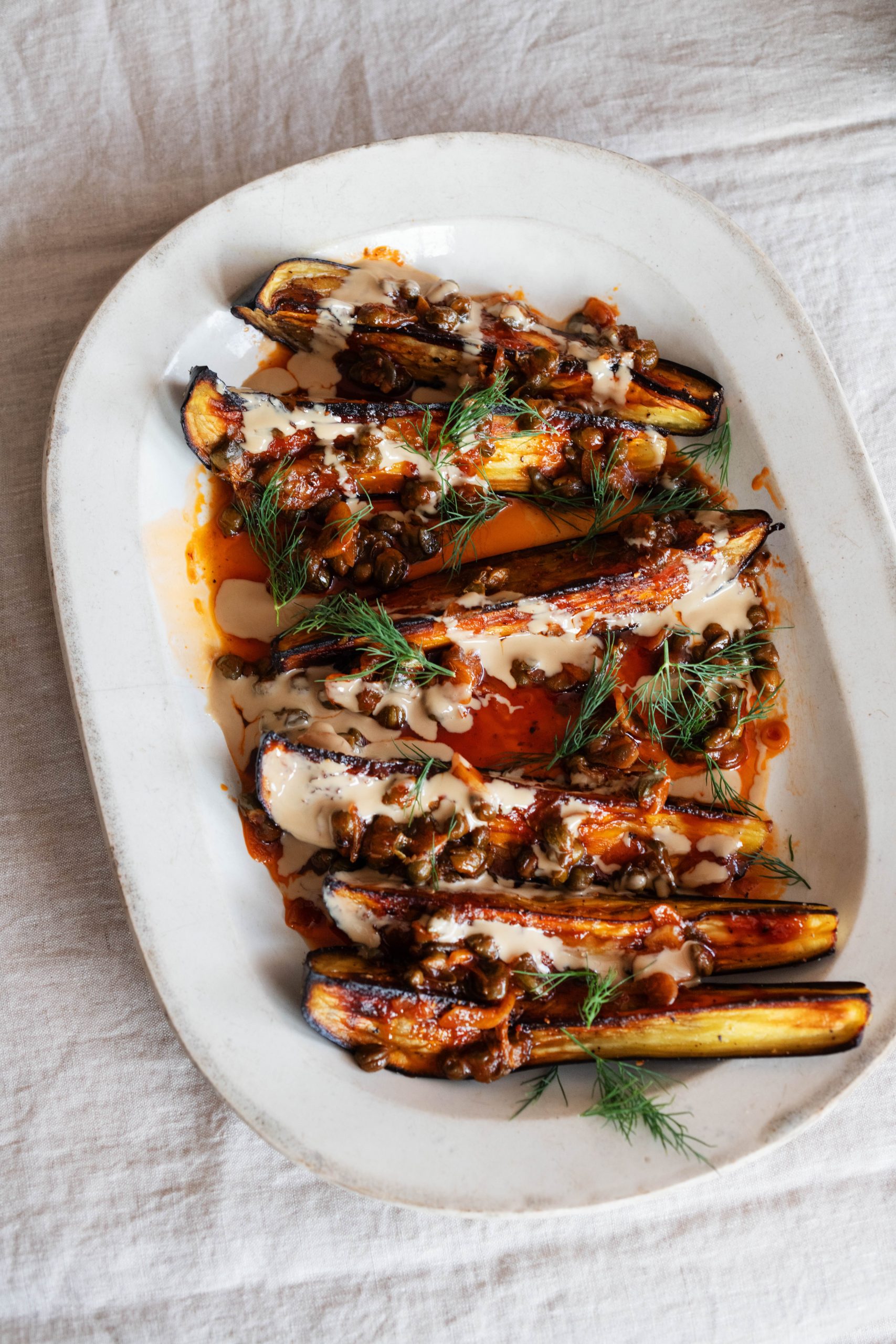 Aubergine met kappertjes en dille uit Even Simpel