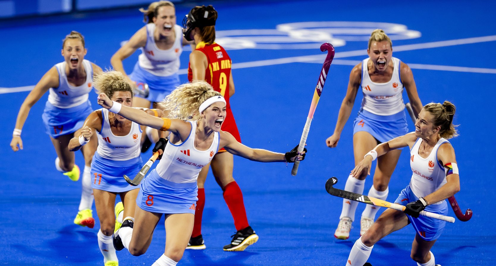 Nederlandse hockeyvrouwen tijdens de finale van de olympische spelen van 2024