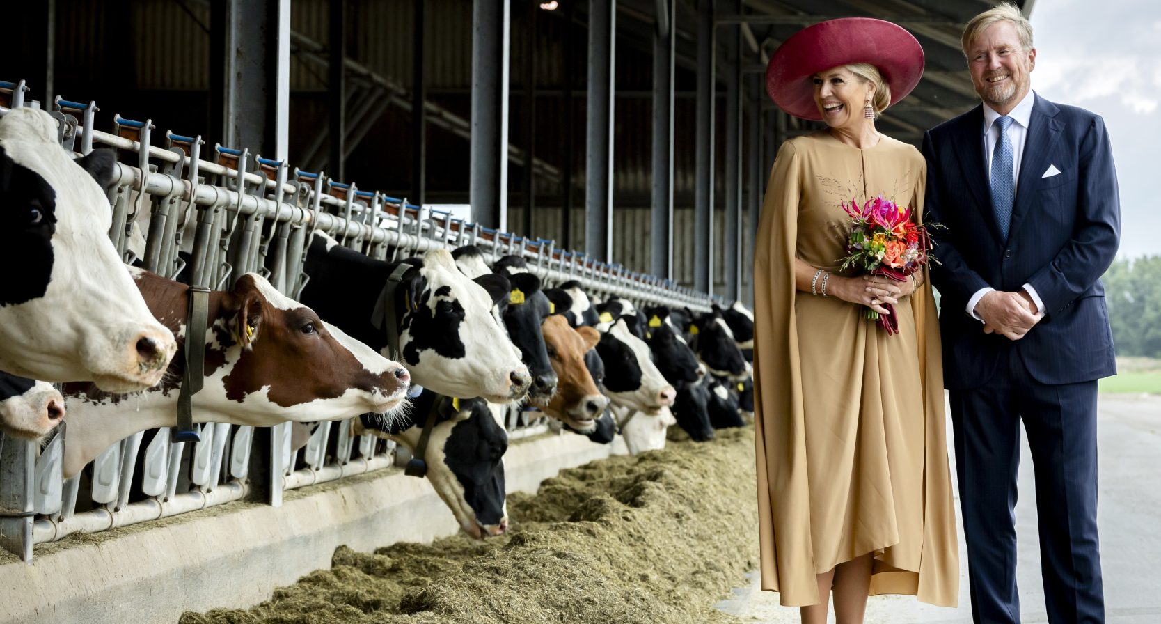 Máxima en Willem-Alexander poseren naast de koeien