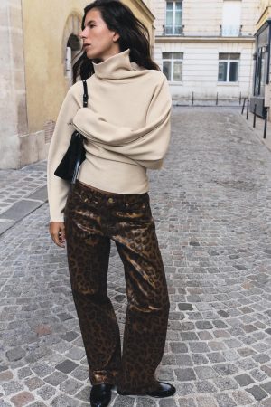 ZARA straightleg met halfhoge taille in panterprint