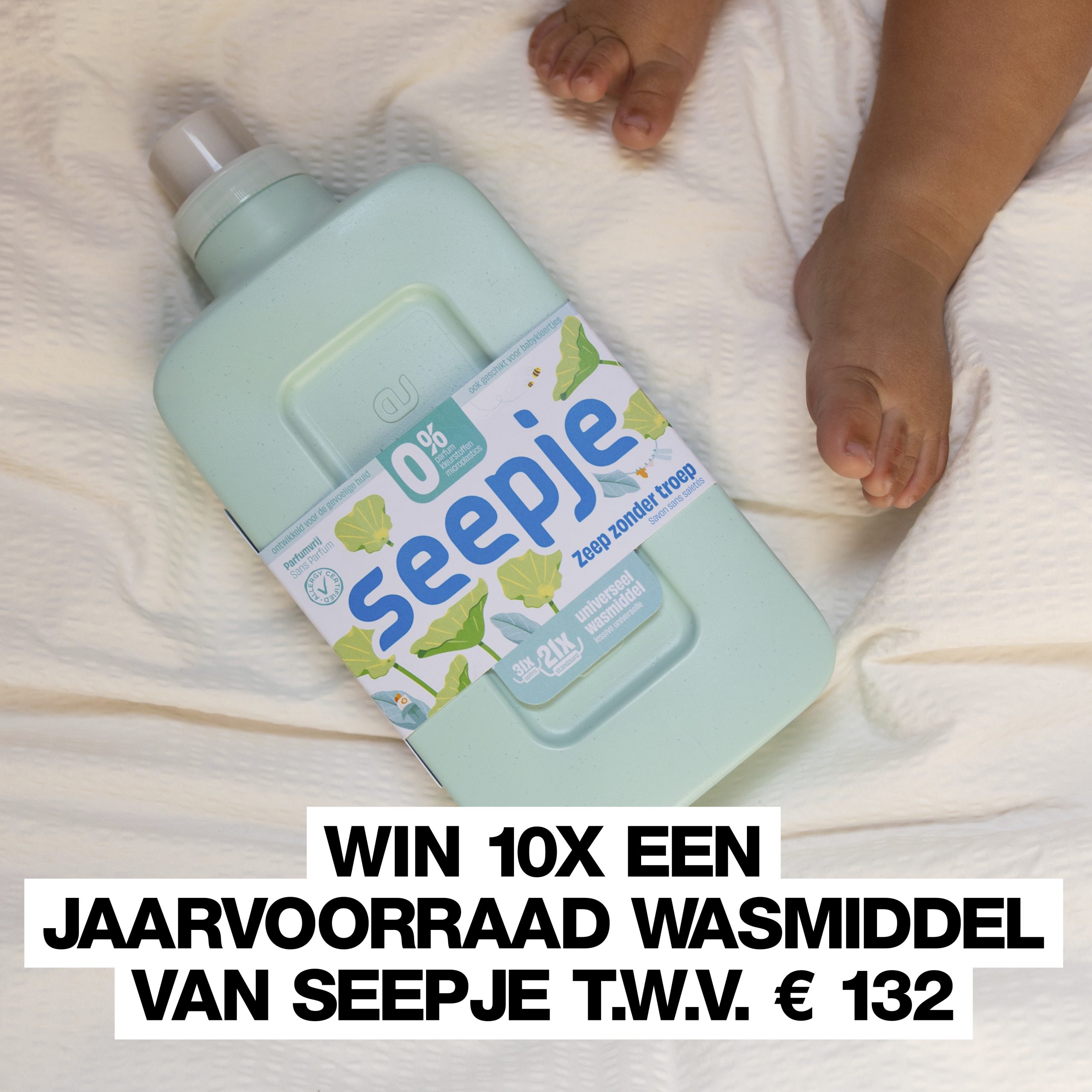 Zeep zonder troep: maak 10 x kans op een jaarpakket parfumvrij wasmiddel van Seepje t.w.v. 132 euro